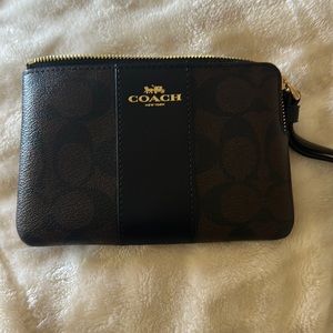 Brown and Black Leather Coach Change Purse